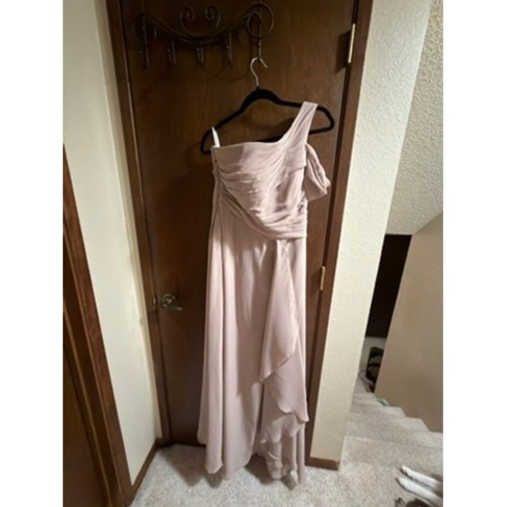 Imcactor One Shoulder Ruched Chiffon Bridesmaid Dress Pink Ruffle Gown NWT